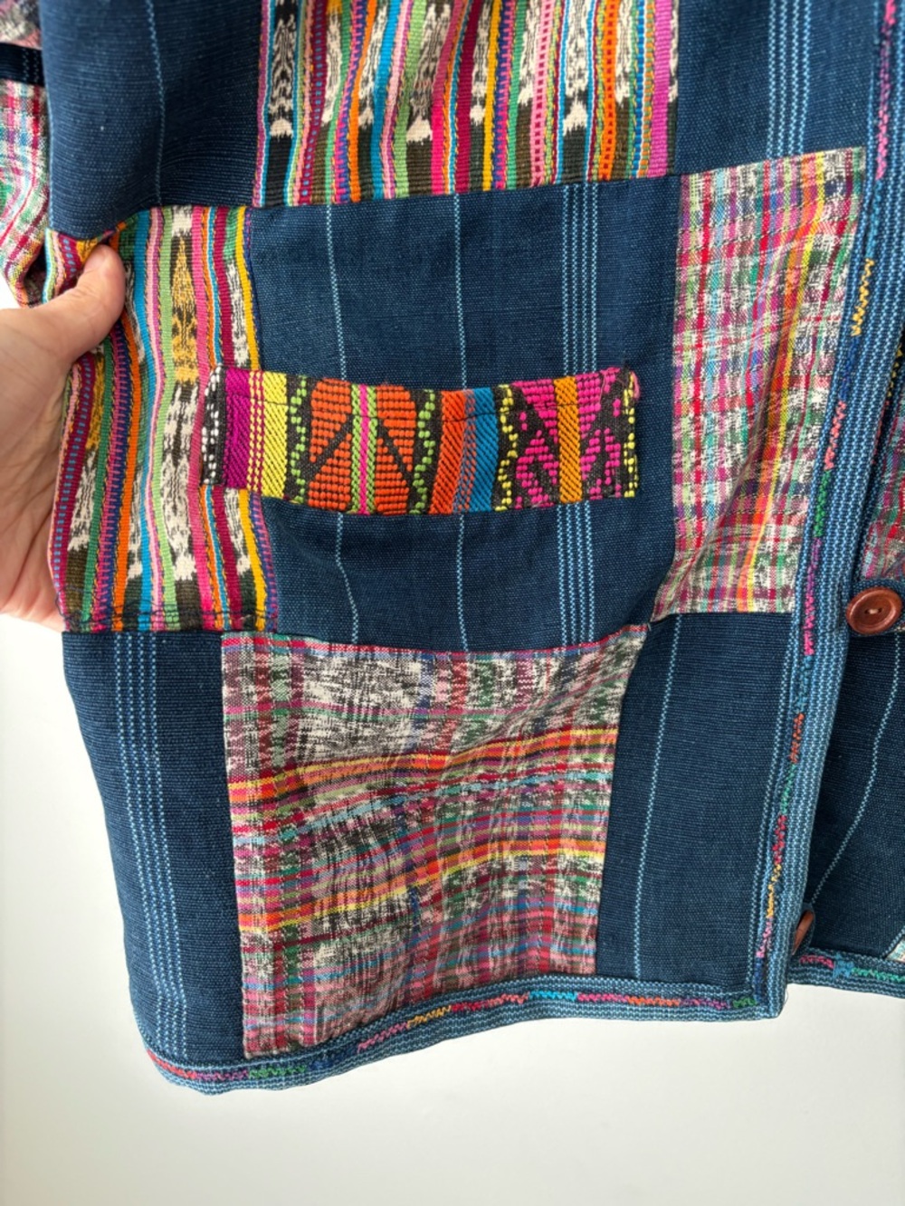 Vintage Patchwork Woven Jacket Ethnic Boho Southwestern Textile Oversized Coat - Picture 4 of 13